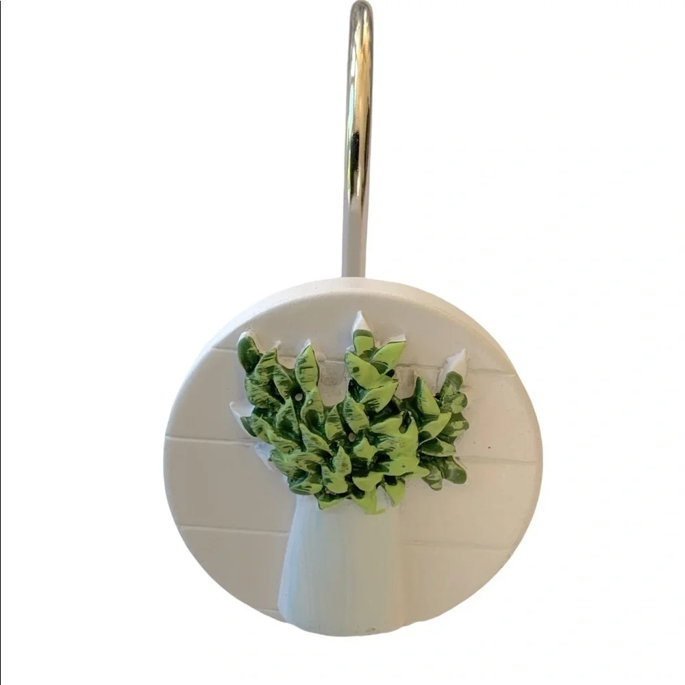 Modern Farmhouse Shower Curtain Hooks Set of 12 Welcome Home White Green Brown